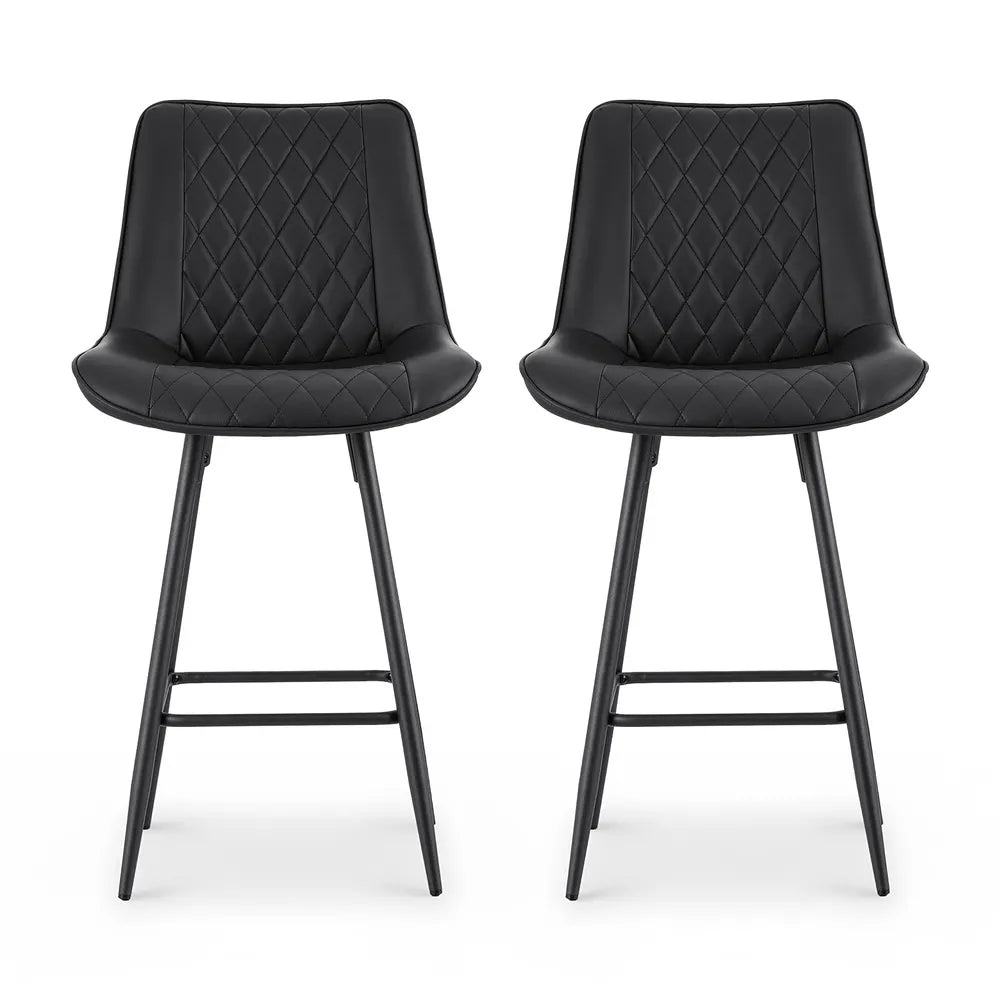 Artiss 2x Bar Stools Kitchen Dining Chair Counter Stool Diamond PU Leather Black - Image 3