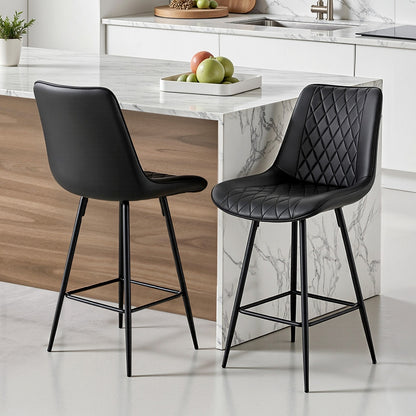 Artiss 2x Bar Stools Kitchen Dining Chair Counter Stool Diamond PU Leather Black - Image 7