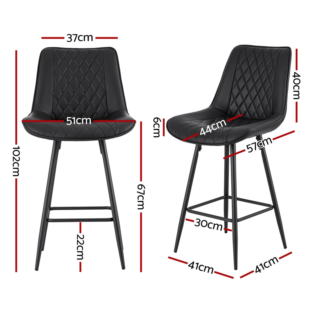 Artiss 4x Bar Stools Kitchen Dining Chair Counter Stool Diamond PU Leather Black - Image 2