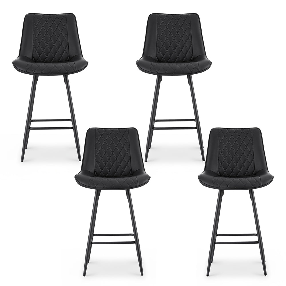 Artiss 4x Bar Stools Kitchen Dining Chair Counter Stool Diamond PU Leather Black - Image 3