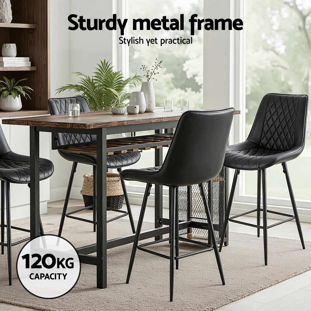 Artiss 4x Bar Stools Kitchen Dining Chair Counter Stool Diamond PU Leather Black - Image 4