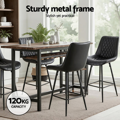 Artiss 4x Bar Stools Kitchen Dining Chair Counter Stool Diamond PU Leather Black - Image 4