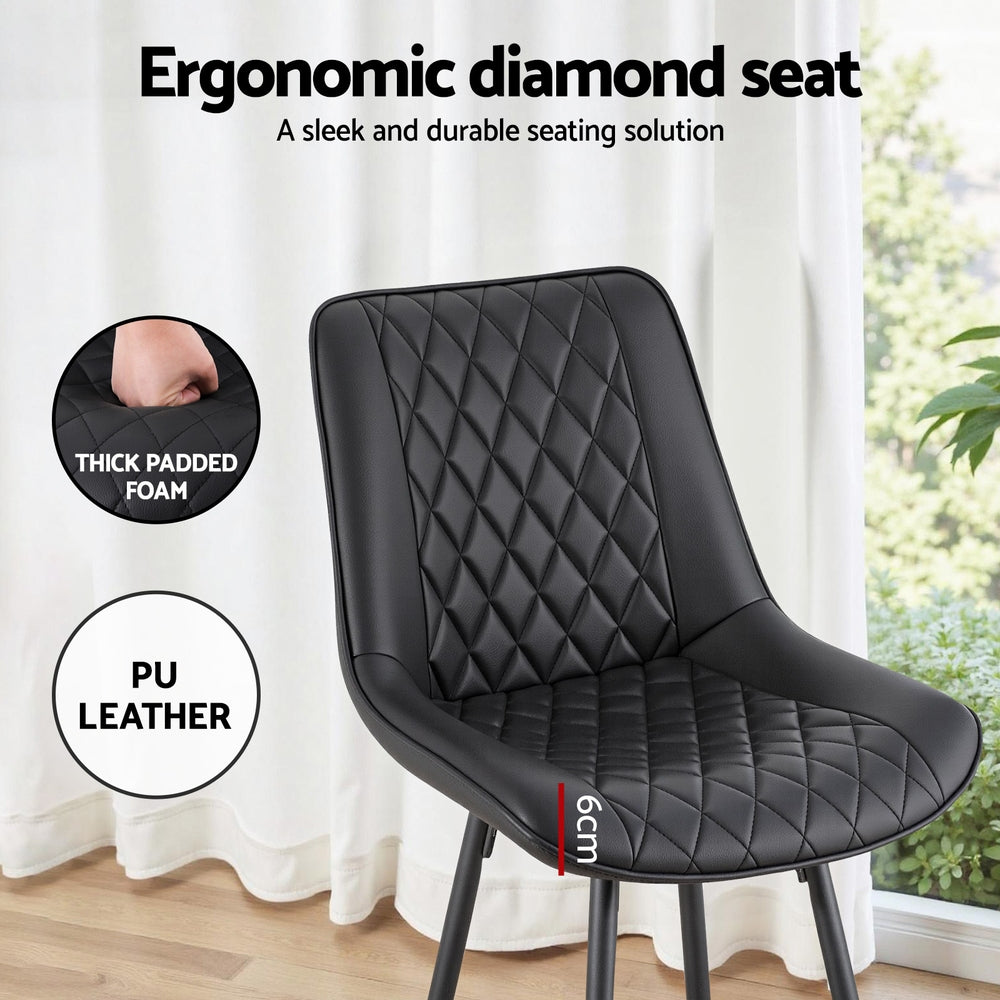 Artiss 4x Bar Stools Kitchen Dining Chair Counter Stool Diamond PU Leather Black - Image 5