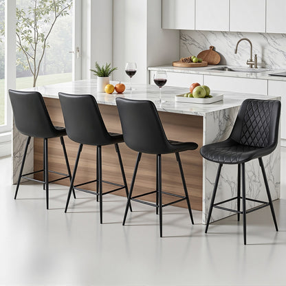 Artiss 4x Bar Stools Kitchen Dining Chair Counter Stool Diamond PU Leather Black - Image 7