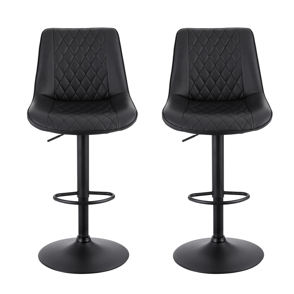 Artiss 2x Bar Stools Kitchen Swivel Gas Lift Counter Chair Diamond Leather Black - Image 3