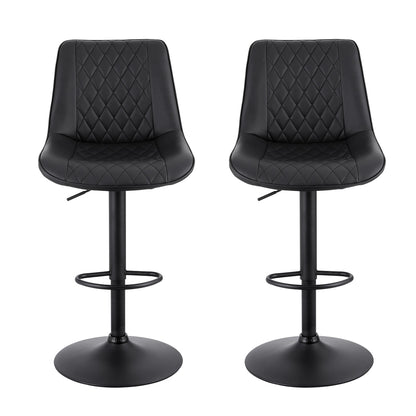 Artiss 2x Bar Stools Kitchen Swivel Gas Lift Counter Chair Diamond Leather Black - Image 3