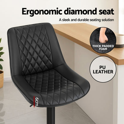 Artiss 2x Bar Stools Kitchen Swivel Gas Lift Counter Chair Diamond Leather Black - Image 5