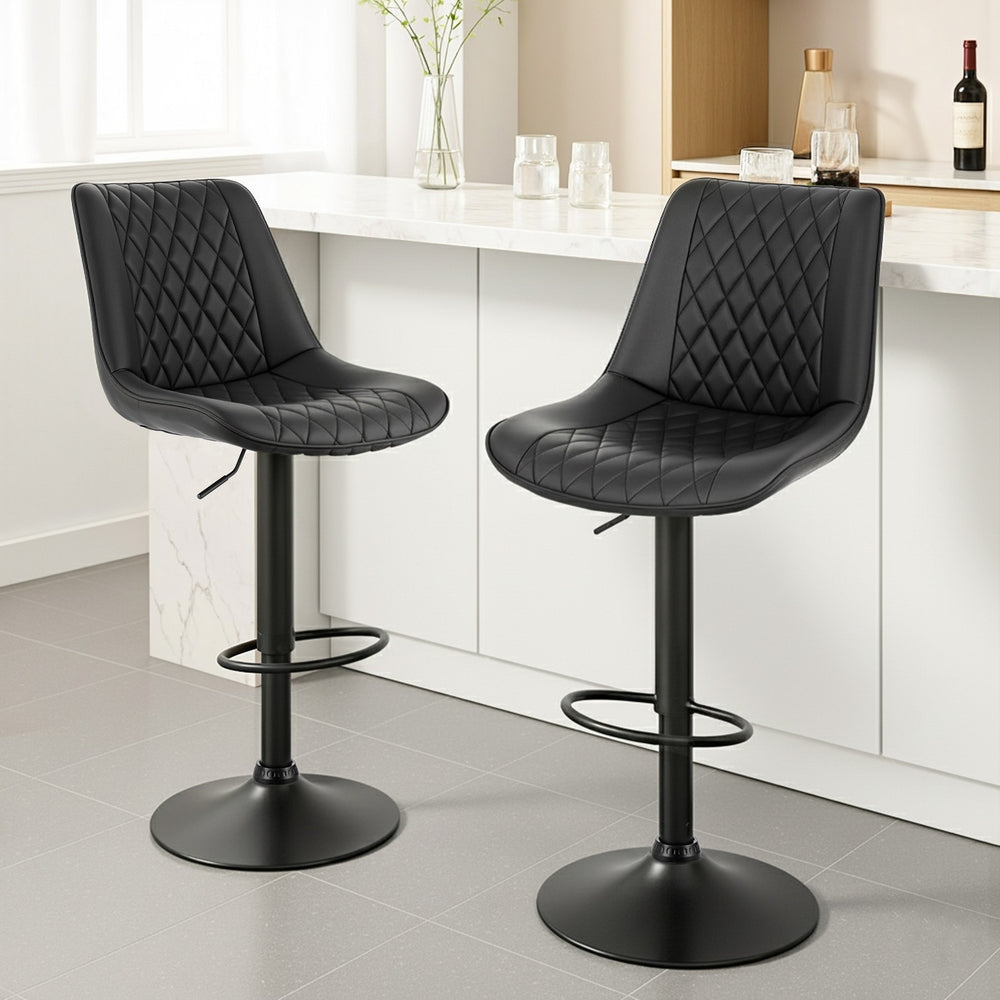 Artiss 2x Bar Stools Kitchen Swivel Gas Lift Counter Chair Diamond Leather Black - Image 7
