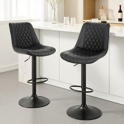 Artiss 2x Bar Stools Kitchen Swivel Gas Lift Counter Chair Diamond Leather Black - Image 7