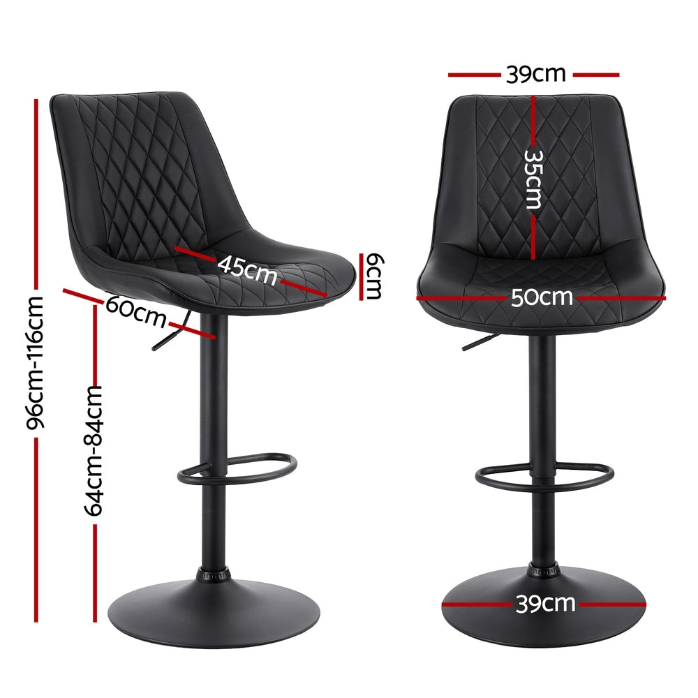 Artiss 4x Bar Stools Kitchen Swivel Gas Lift Counter Chair Diamond Leather Black - Image 2