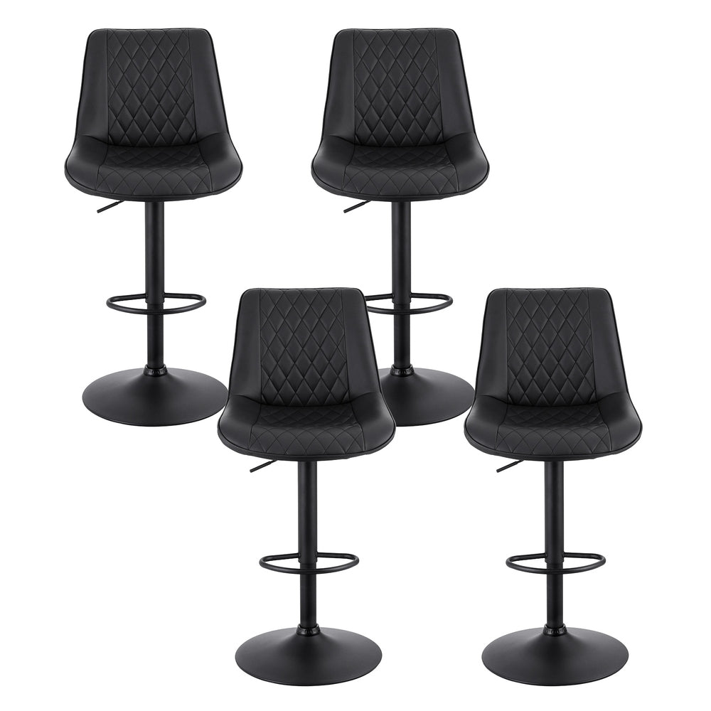Artiss 4x Bar Stools Kitchen Swivel Gas Lift Counter Chair Diamond Leather Black - Image 3