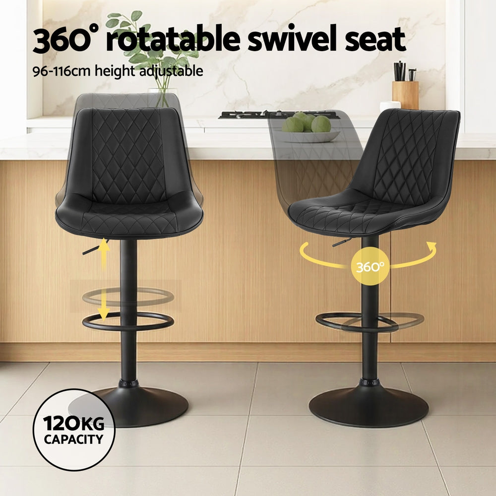 Artiss 4x Bar Stools Kitchen Swivel Gas Lift Counter Chair Diamond Leather Black - Image 4