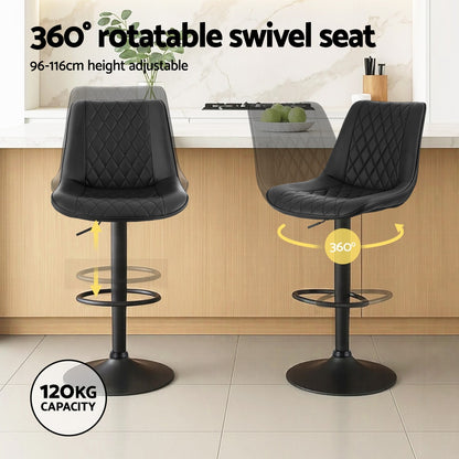 Artiss 4x Bar Stools Kitchen Swivel Gas Lift Counter Chair Diamond Leather Black - Image 4