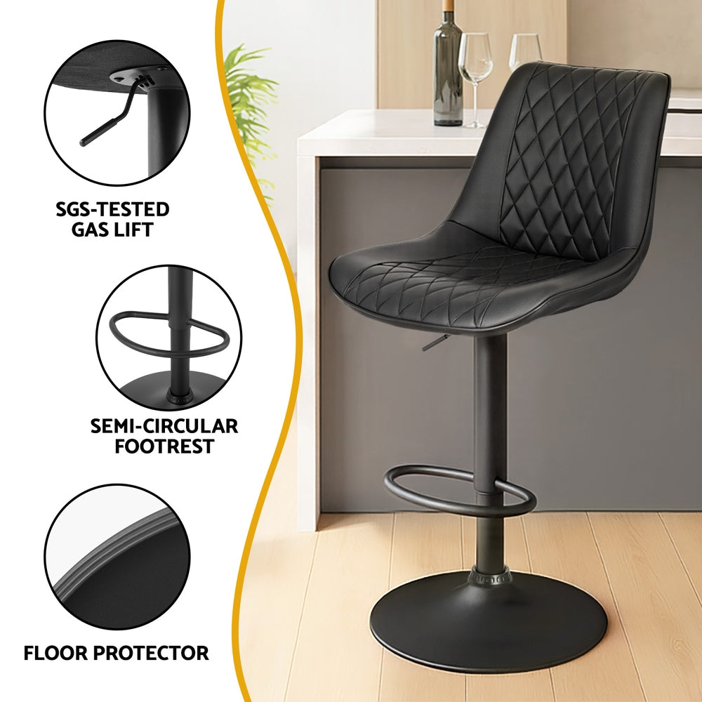 Artiss 4x Bar Stools Kitchen Swivel Gas Lift Counter Chair Diamond Leather Black - Image 6