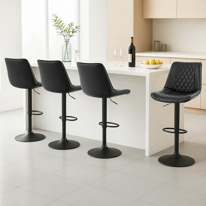 Artiss 4x Bar Stools Kitchen Swivel Gas Lift Counter Chair Diamond Leather Black - Image 7