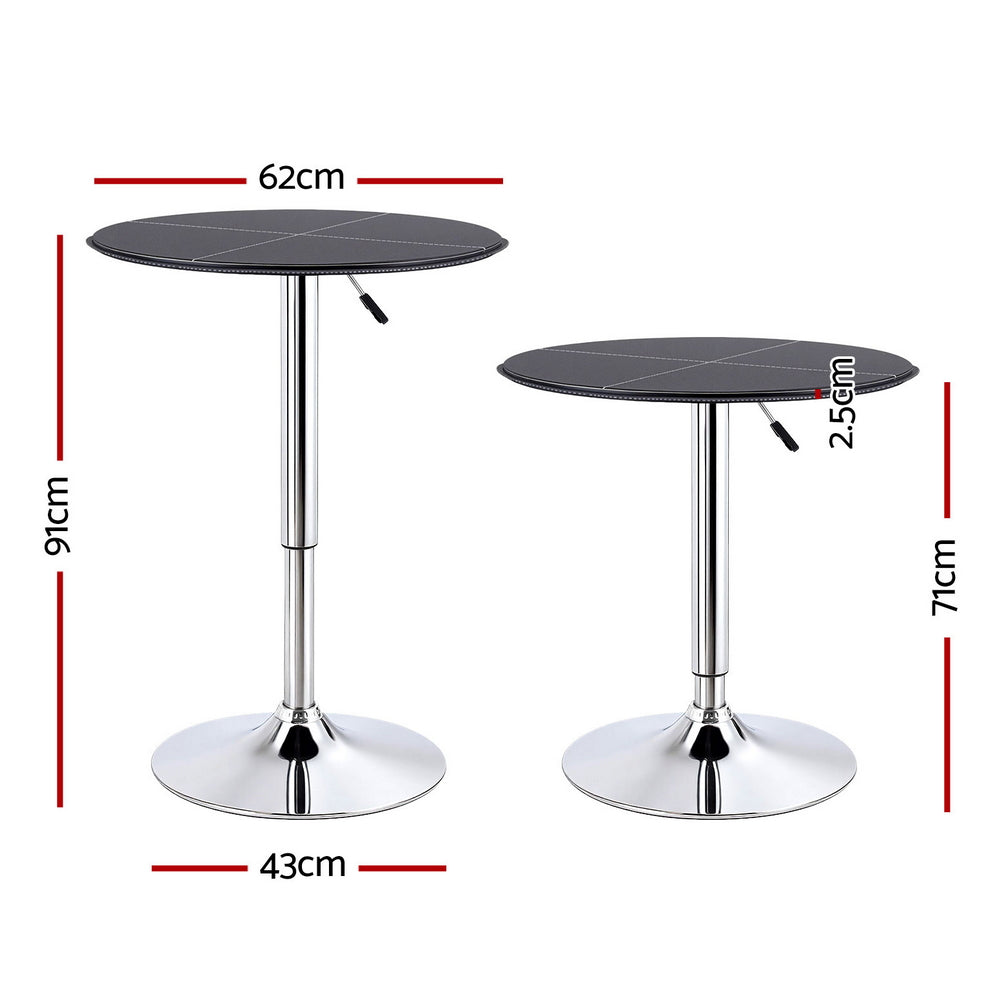 Artiss Bar Table Round Swivel Height Adjustable 62cm Modern PVC Leather Black - Image 2