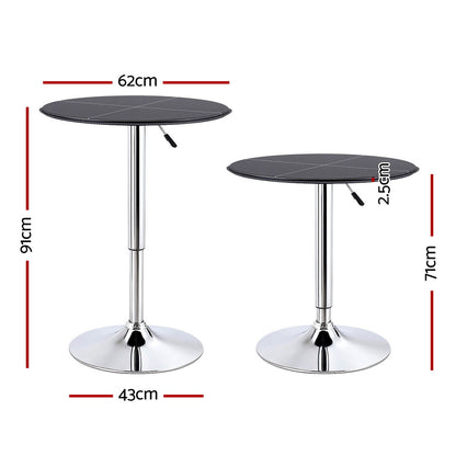 Artiss Bar Table Round Swivel Height Adjustable 62cm Modern PVC Leather Black - Image 2
