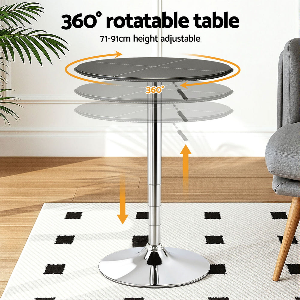 Artiss Bar Table Round Swivel Height Adjustable 62cm Modern PVC Leather Black - Image 4