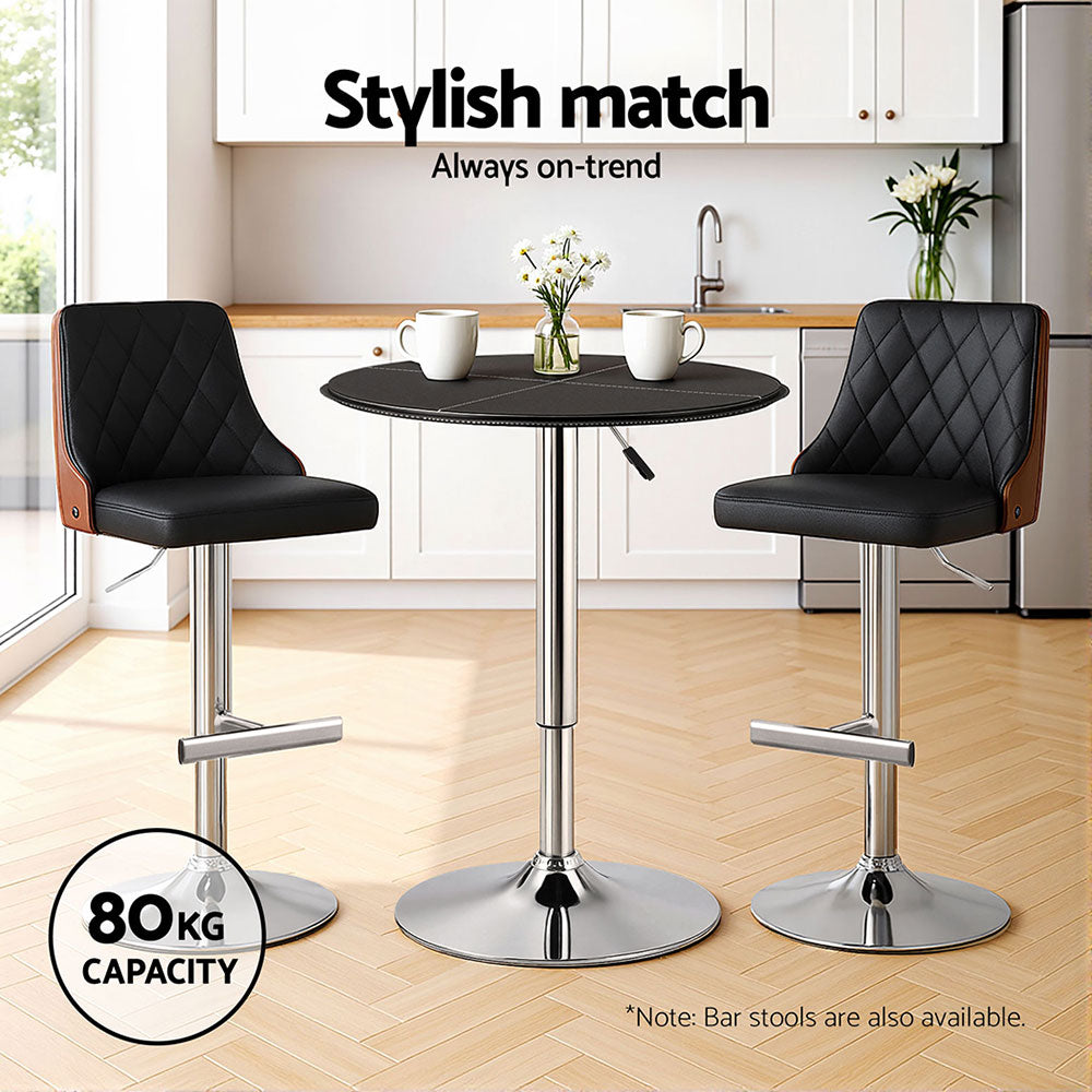 Artiss Bar Table Round Swivel Height Adjustable 62cm Modern PVC Leather Black - Image 5
