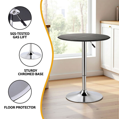 Artiss Bar Table Round Swivel Height Adjustable 62cm Modern PVC Leather Black - Image 6