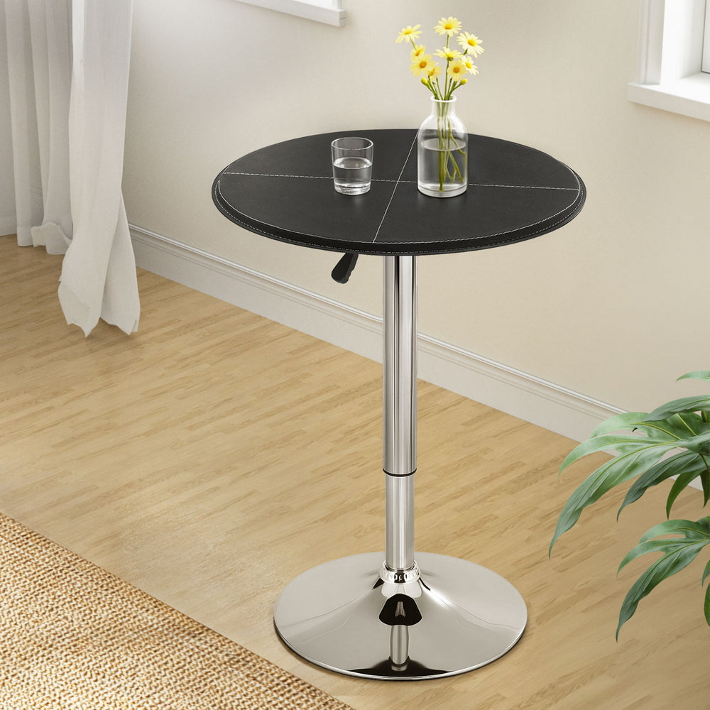 Artiss Bar Table Round Swivel Height Adjustable 62cm Modern PVC Leather Black - Image 7