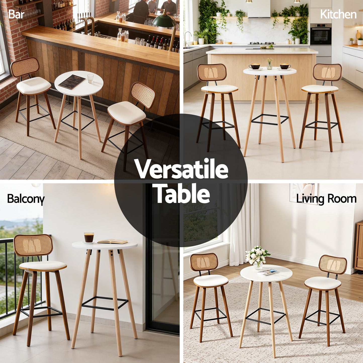 Artiss Bar Table Round Counter Kitchen Dining Desk Pub 98cm Height Wood White - Image 8