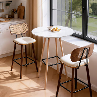 Artiss Bar Table Round Counter Kitchen Dining Desk Pub 98cm Height Wood White - Image 9