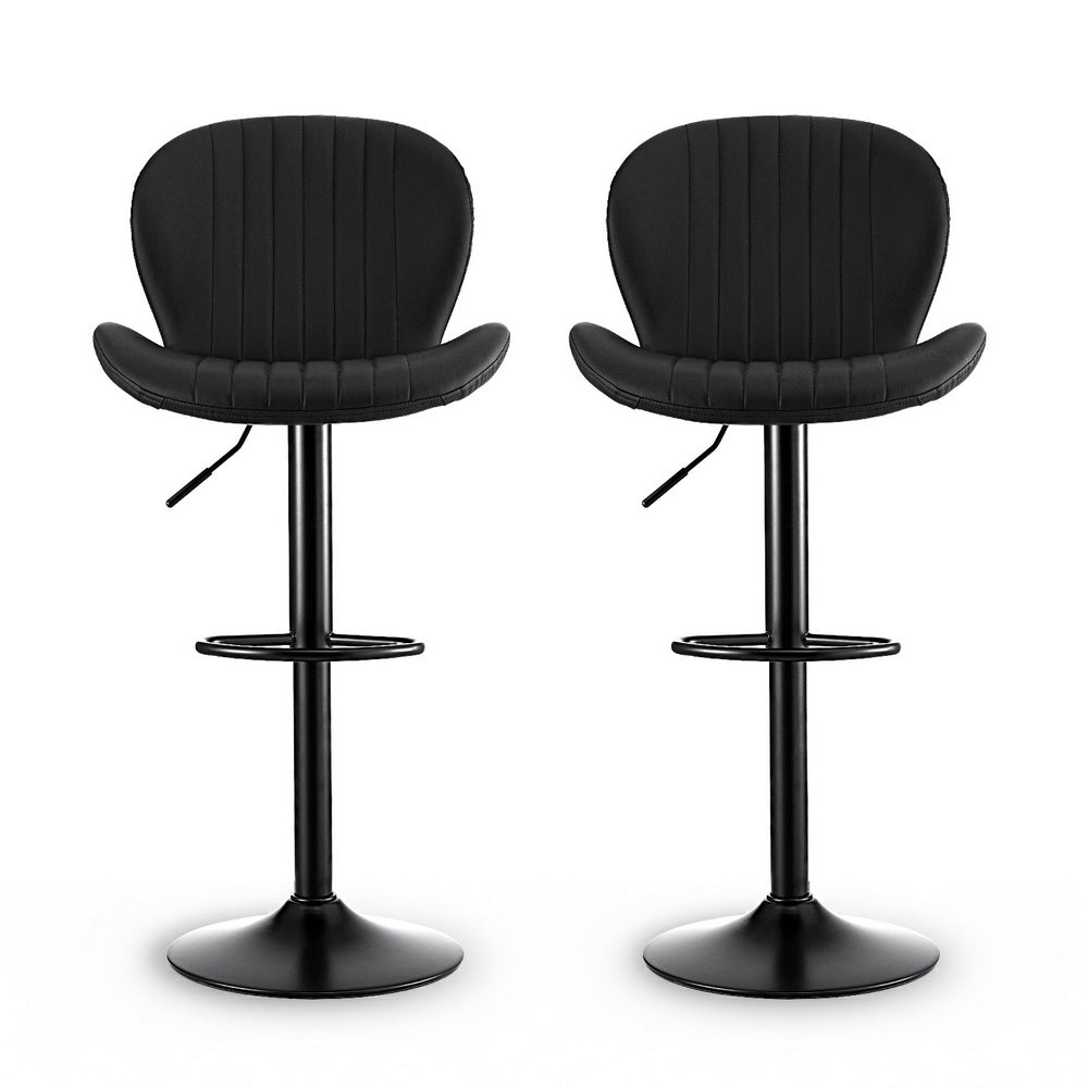 Artiss 2x Bar Stools Kitchen Swivel Gas Lift Counter Chair Shell Leather Black - Image 3