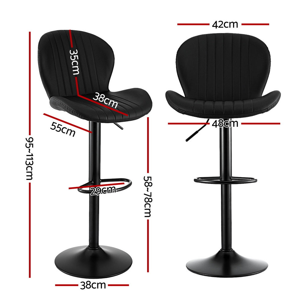 Artiss 4x Bar Stools Kitchen Swivel Gas Lift Counter Chair Shell Leather Black - Image 2