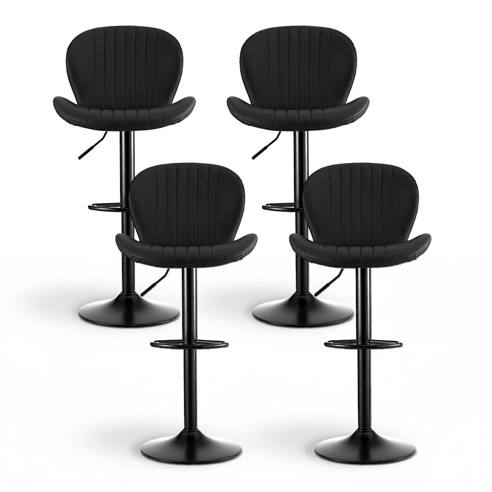 Artiss 4x Bar Stools Kitchen Swivel Gas Lift Counter Chair Shell Leather Black - Image 3