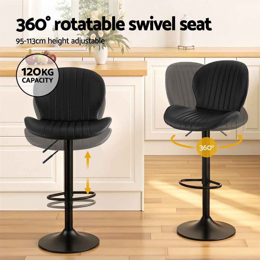 Artiss 4x Bar Stools Kitchen Swivel Gas Lift Counter Chair Shell Leather Black - Image 4