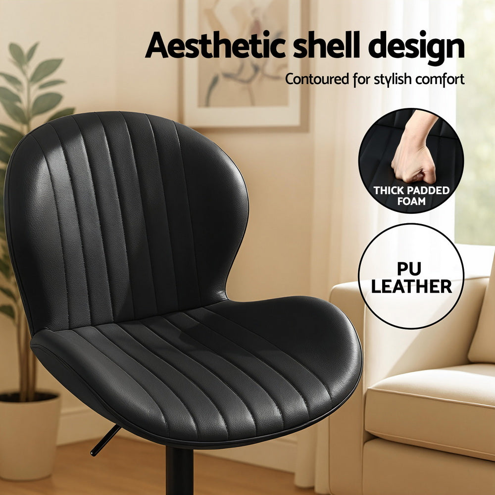 Artiss 4x Bar Stools Kitchen Swivel Gas Lift Counter Chair Shell Leather Black - Image 5