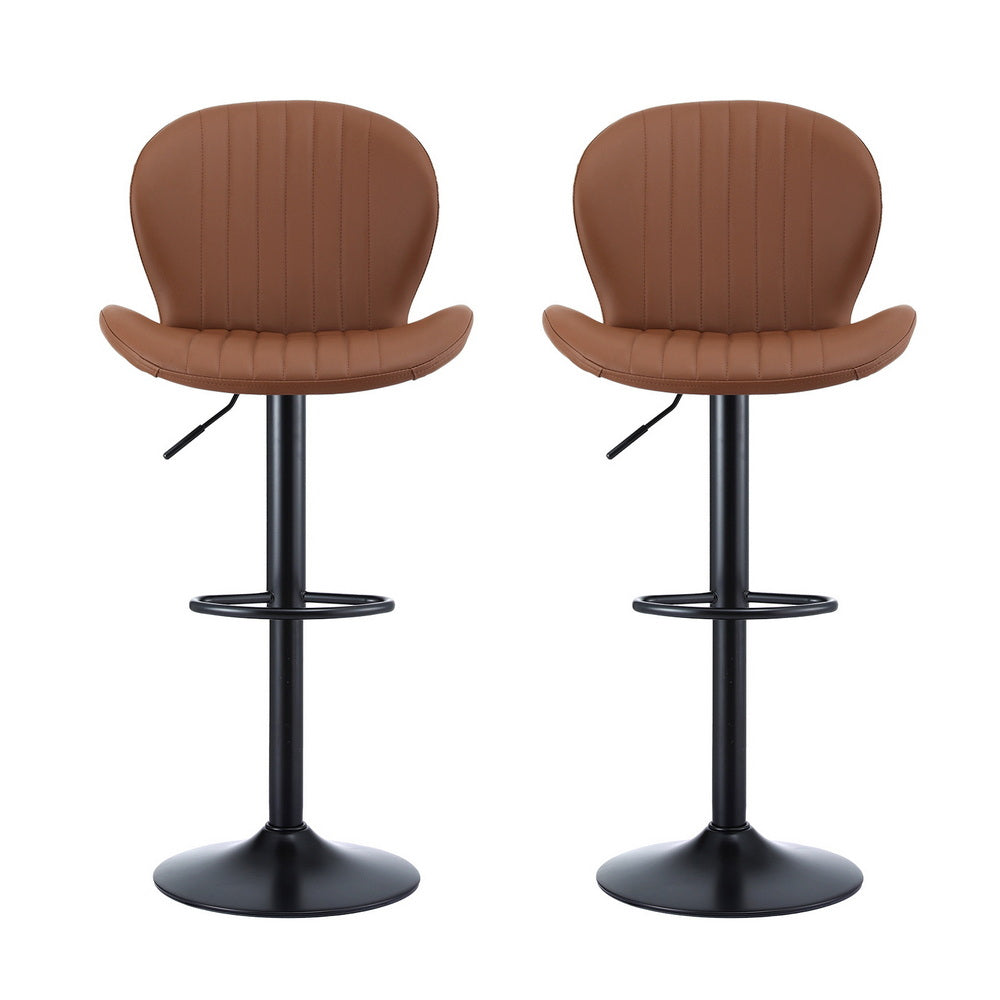 Artiss 2x Bar Stools Kitchen Swivel Gas Lift Counter Chair Shell Leather Brown - Image 3