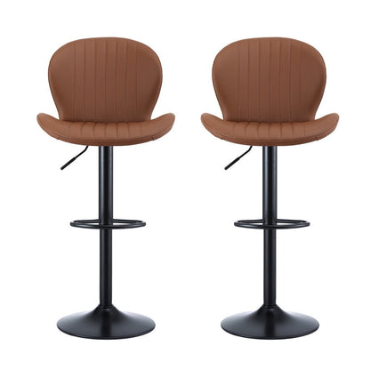 Artiss 2x Bar Stools Kitchen Swivel Gas Lift Counter Chair Shell Leather Brown - Image 3