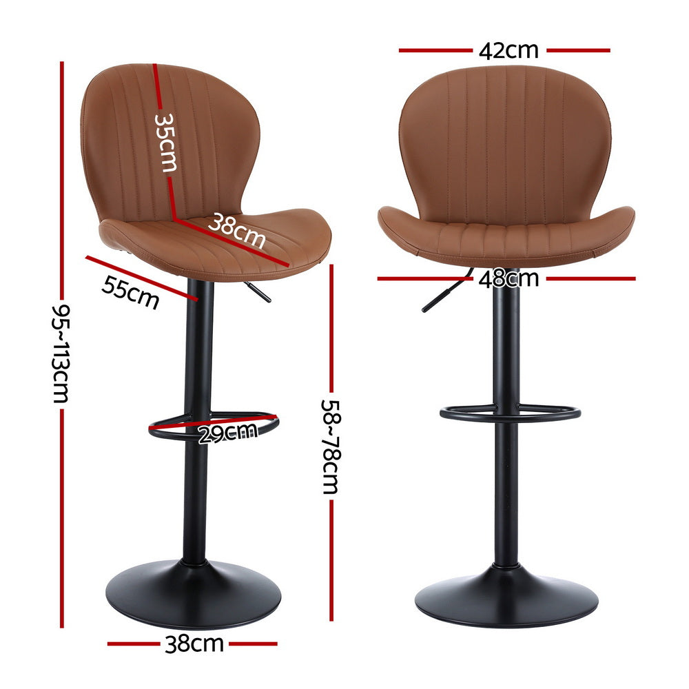 Artiss 4x Bar Stools Kitchen Swivel Gas Lift Counter Chair Shell Leather Brown - Image 2