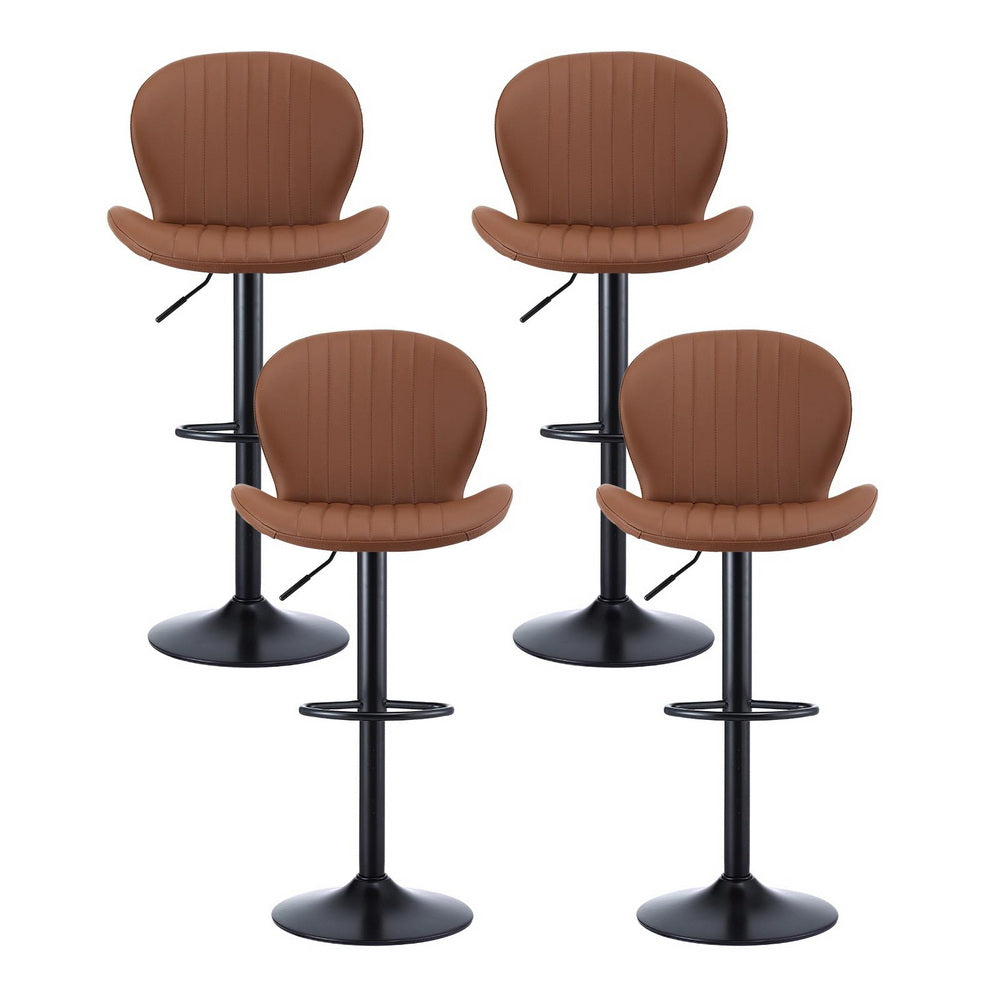 Artiss 4x Bar Stools Kitchen Swivel Gas Lift Counter Chair Shell Leather Brown - Image 3