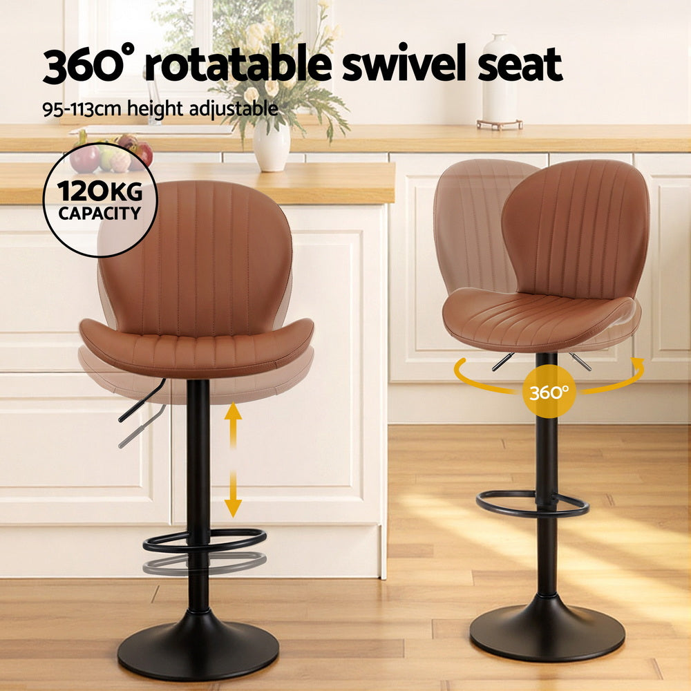 Artiss 4x Bar Stools Kitchen Swivel Gas Lift Counter Chair Shell Leather Brown - Image 4