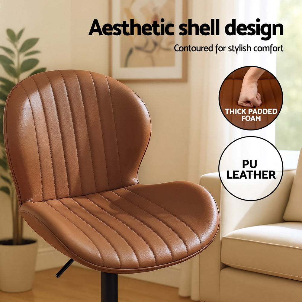 Artiss 4x Bar Stools Kitchen Swivel Gas Lift Counter Chair Shell Leather Brown - Image 5
