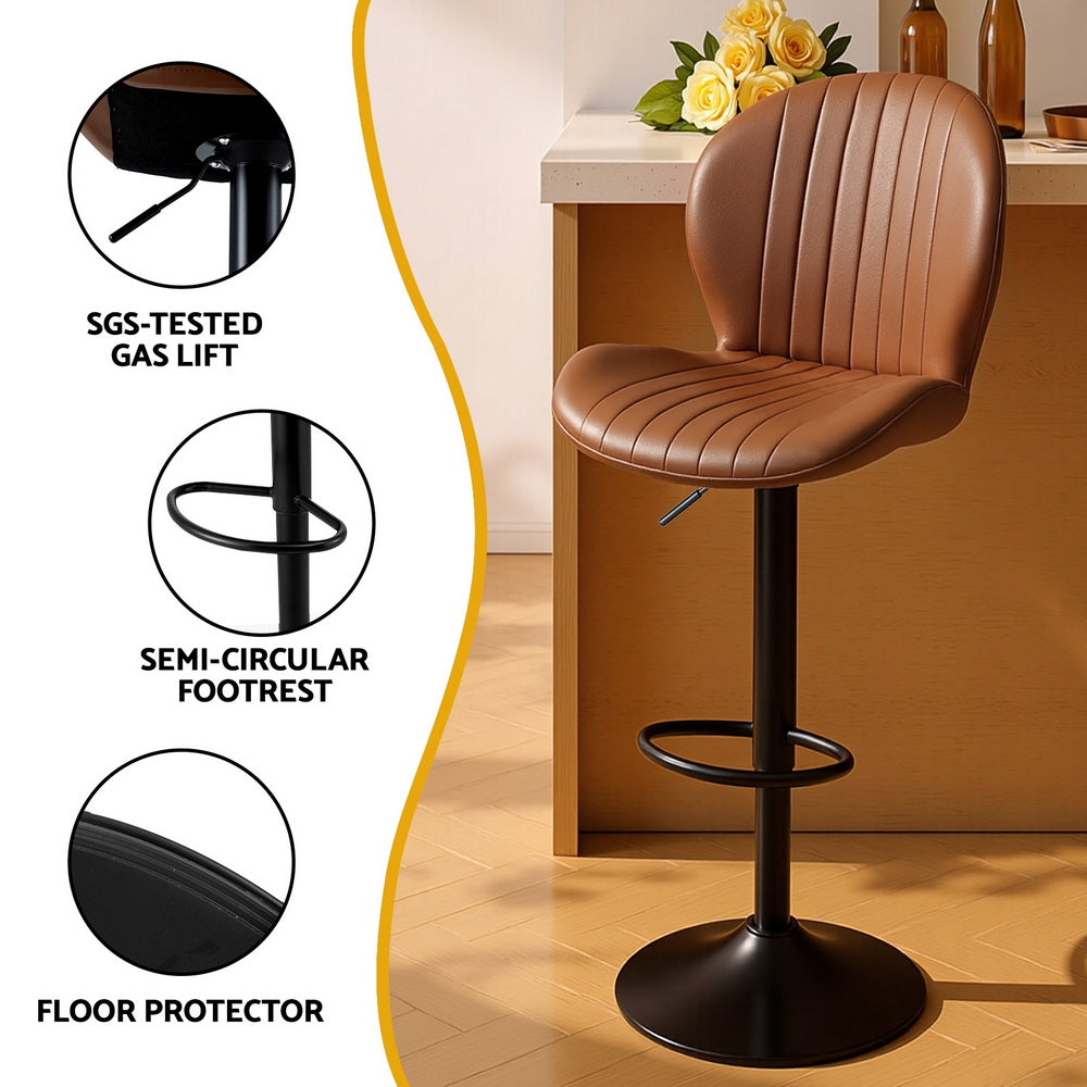 Artiss 4x Bar Stools Kitchen Swivel Gas Lift Counter Chair Shell Leather Brown - Image 6