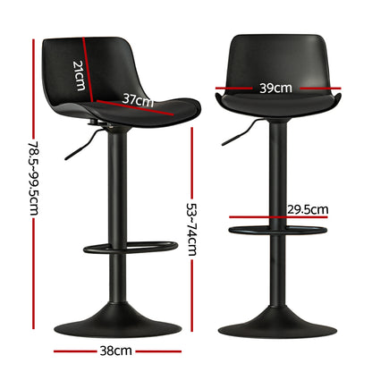 Artiss 2x Bar Stools Padded Seat Gas Lift Black - Image 2