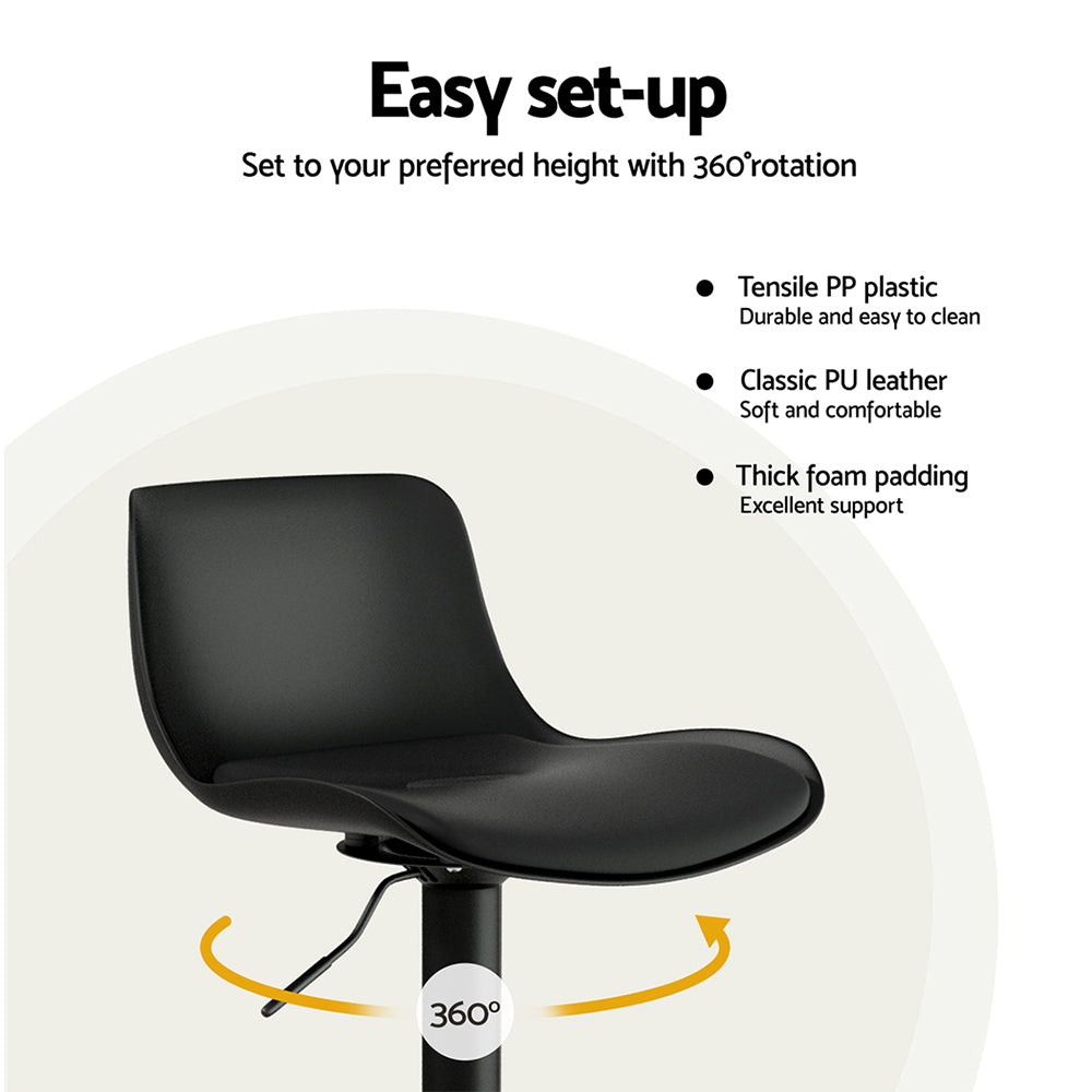 Artiss 2x Bar Stools Padded Seat Gas Lift Black - Image 6
