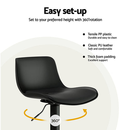 Artiss 2x Bar Stools Padded Seat Gas Lift Black - Image 6