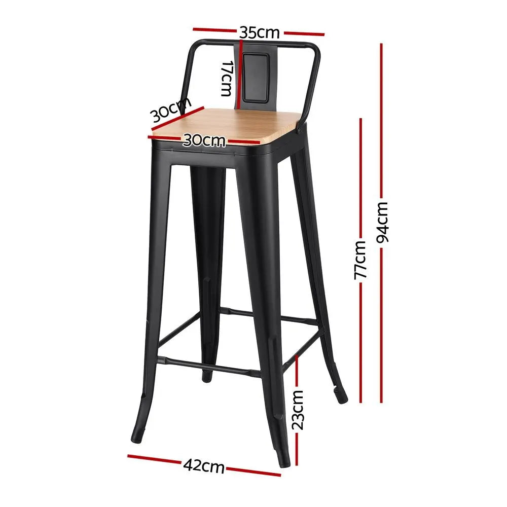 Artiss Metal Bar Stools Set of 2 Counter Height Barstools 77cm Seat Height w/ Removable Back - Image 2
