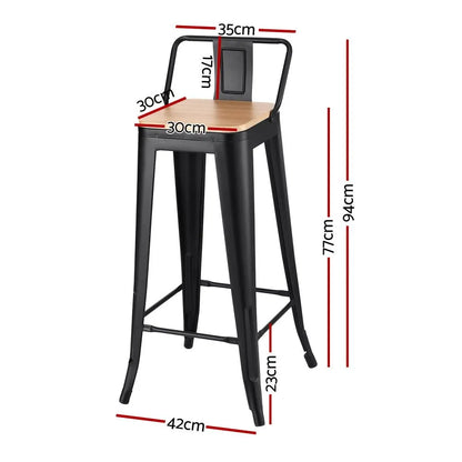 Artiss Metal Bar Stools Set of 2 Counter Height Barstools 77cm Seat Height w/ Removable Back - Image 2