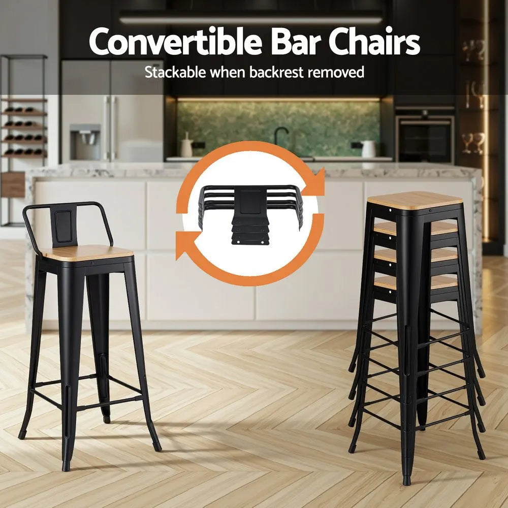 Artiss Metal Bar Stools Set of 2 Counter Height Barstools 77cm Seat Height w/ Removable Back - Image 6