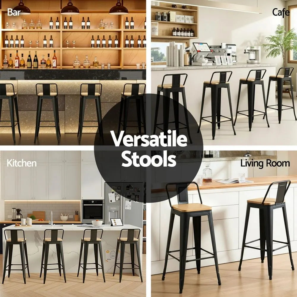 Artiss Metal Bar Stools Set of 2 Counter Height Barstools 77cm Seat Height w/ Removable Back - Image 8