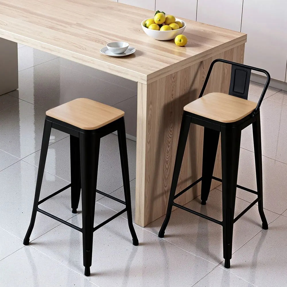 Artiss Metal Bar Stools Set of 2 Counter Height Barstools 77cm Seat Height w/ Removable Back - Image 9