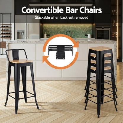 Artiss 2x Bar Stools Kitchen Counter High Chair Dining Stackable Metal Black - Image 6
