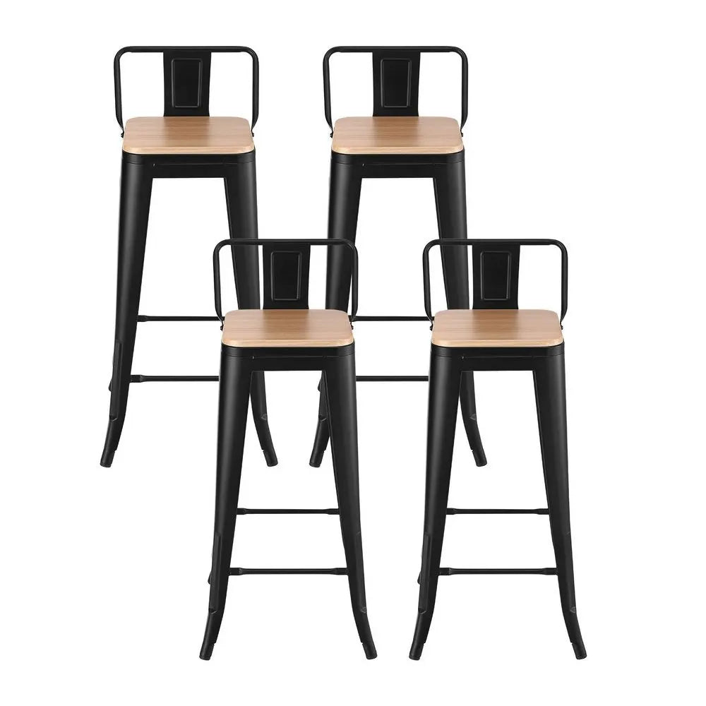 Artiss Metal Bar Stools Set of 4 Counter Height Barstools 77cm Seat Height w/ Removable Back - Image 3