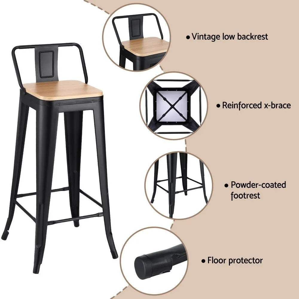 Artiss Metal Bar Stools Set of 4 Counter Height Barstools 77cm Seat Height w/ Removable Back - Image 7